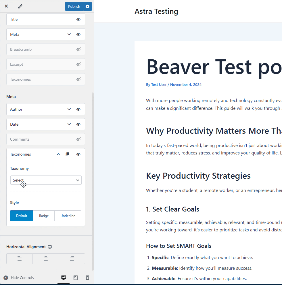 drag and drop meta options